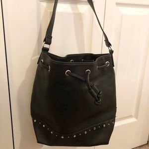Black Soft Studded Drawstring Bucket Bag RARE& NEW